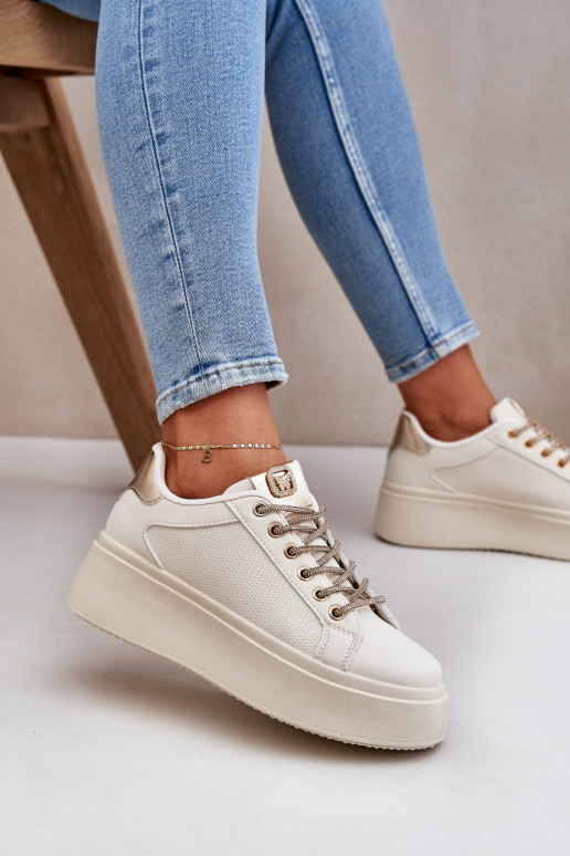 Sneakers Stilvollllschuhe mit einer Plattform Mit Dekorationeni SznuróZukami Beige Fonetha Sneakers Stilvollllschuhe mit einer Plattform Mit Dekorationeni SznuróZukami Beige Fonetha