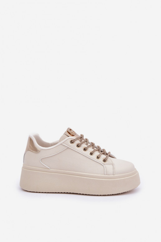 Sneakers Stilvollllschuhe mit einer Plattform Mit Dekorationeni SznuróZukami Beige Fonetha Sneakers Stilvollllschuhe mit einer Plattform Mit Dekorationeni SznuróZukami Beige Fonetha