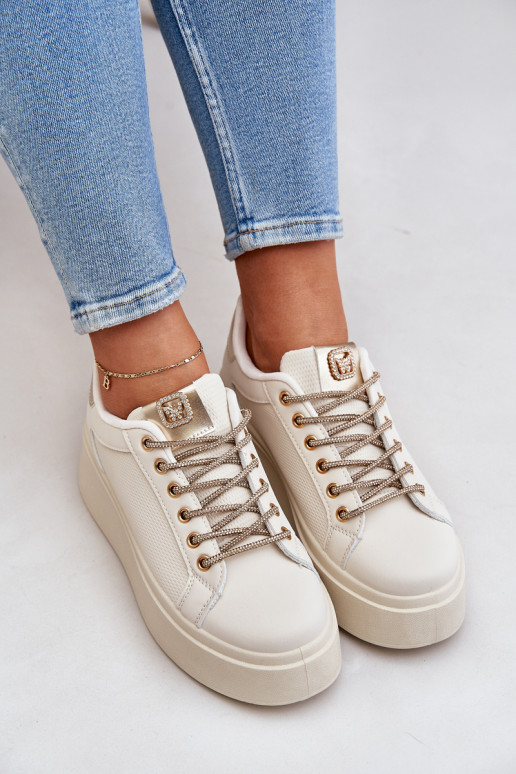 Sneakers Stilvollllschuhe mit einer Plattform Mit Dekorationeni SznuróZukami Beige Fonetha Sneakers Stilvollllschuhe mit einer Plattform Mit Dekorationeni SznuróZukami Beige Fonetha