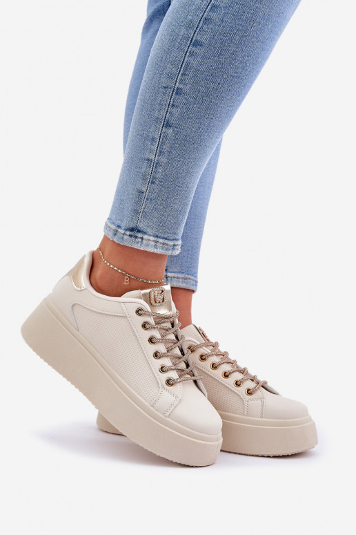 Sneakers Stilvollllschuhe mit einer Plattform Mit Dekorationeni SznuróZukami Beige Fonetha Sneakers Stilvollllschuhe mit einer Plattform Mit Dekorationeni SznuróZukami Beige Fonetha