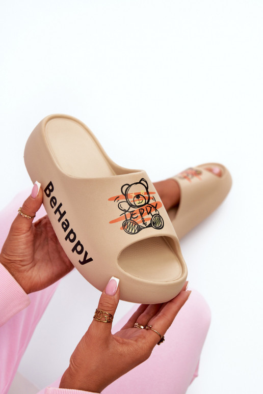  Damenhausschuhe Auf dicker Sohle Mit Bär Leichte Hausschuhe Beige Serefina