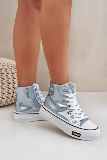 Metallisches Design Freizeitschuhe mit Sohle Feminin Mit Herz blaue Farbe Sumehra