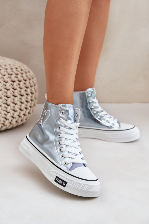 Metallisches Design Freizeitschuhe mit Sohle Feminin Mit Herz blaue Farbe Sumehra