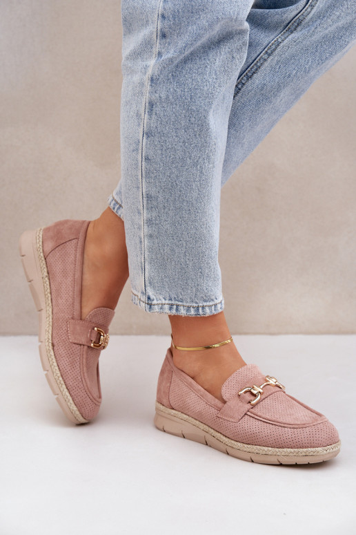 mit durchbrochenen Elementen Mokassins Ze goldene Farbem Detalem I JutoZuą Plecionką pinke Farbe Lainer mit durchbrochenen Elementen Mokassins Ze goldene Farbem Detalem I JutoZuą Plecionką pinke Farbe Lainer