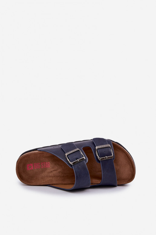 Leichte Herrenhausschuhe mit Schnallen aus Öko-Leder Big Star NN174530 Dunkelblau