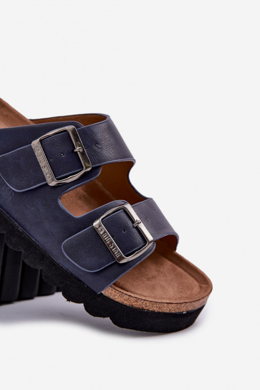 Leichte Herrenhausschuhe mit Schnallen aus Öko-Leder Big Star NN174530 Dunkelblau