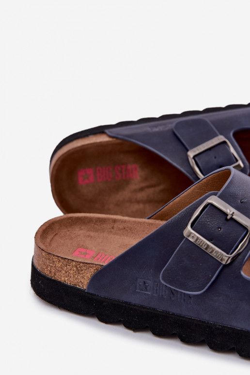 Leichte Herrenhausschuhe mit Schnallen aus Öko-Leder Big Star NN174530 Dunkelblau