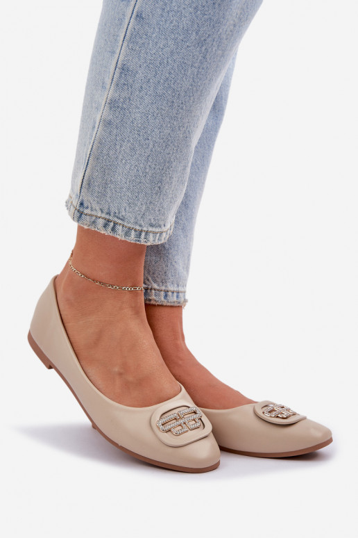 Ballerinas Auf flacher Sohle mit Ornamenten Beige Ainoria Ballerinas Auf flacher Sohle mit Ornamenten Beige Ainoria