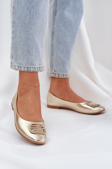 Ballerinas Auf flacher Sohle mit Ornamenten goldene Farbe Ainoria