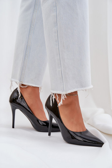 hochhackige Schuhe mit Lackeffekt Ze Szpiczastymi Noskami schZuarze Farbe Omenra 2