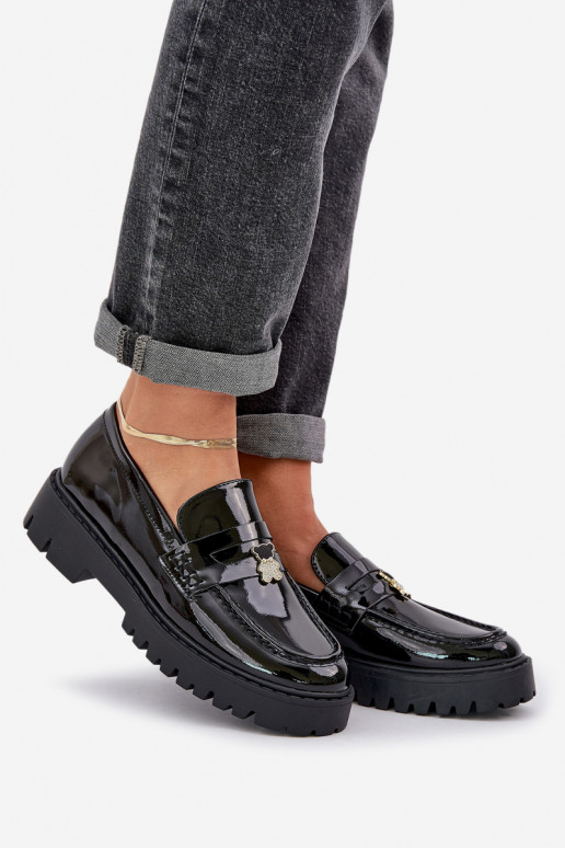 Lackierte Mokassins Feminin Z Przypinką Teddybären schZuarze Farbe INulinea Lackierte Mokassins Feminin Z Przypinką Teddybären schZuarze Farbe INulinea