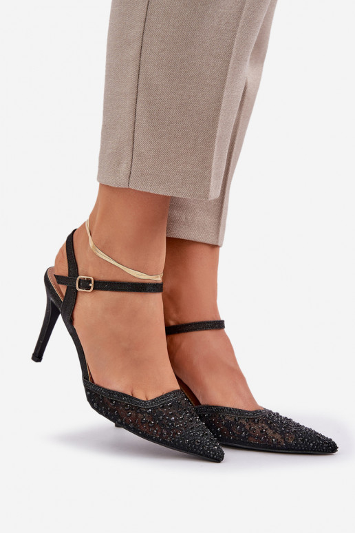 Dekoriert hochhackige Schuhe mit offener Ferse schZuarze Farbe Ermöglichtnadra