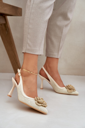 mit Schriften hochhackige Schuhe mit offener Ferse Beige Lanithra