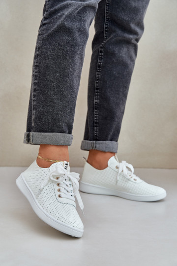 Durchbrochene Damen-Schnürsneaker elfenbeinfarbe Carinel