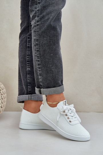 Durchbrochene Damen-Schnürsneaker elfenbeinfarbe Carinel 2