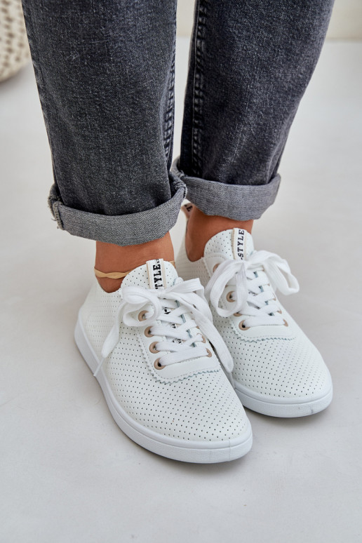 Durchbrochene Damen-Schnürsneaker elfenbeinfarbe Carinel