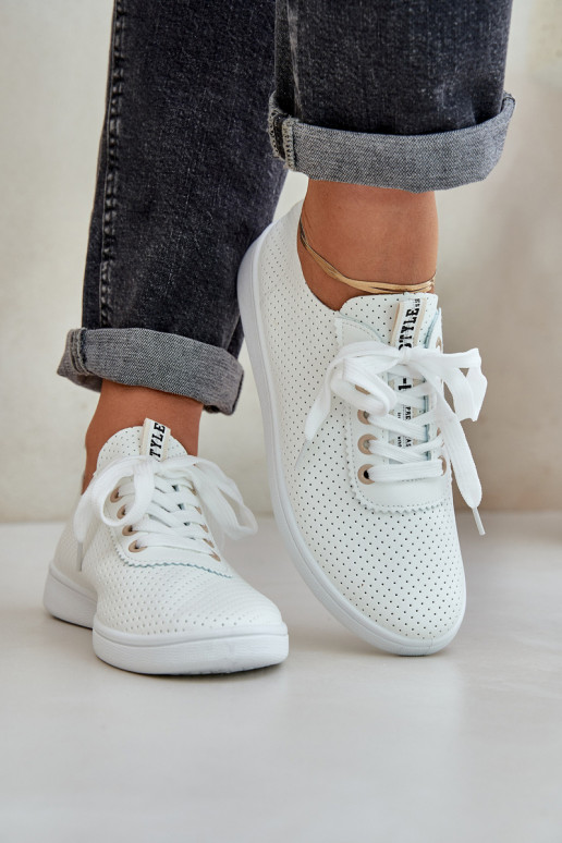 Durchbrochene Damen-Schnürsneaker elfenbeinfarbe Carinel