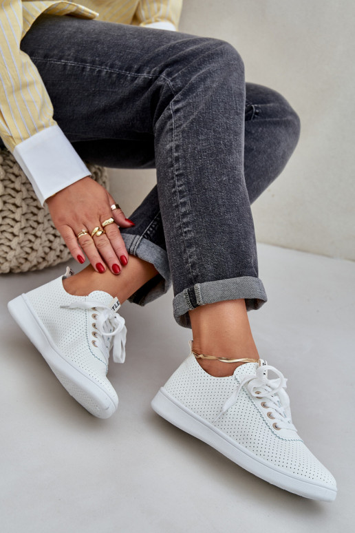 Durchbrochene Damen-Schnürsneaker elfenbeinfarbe Carinel