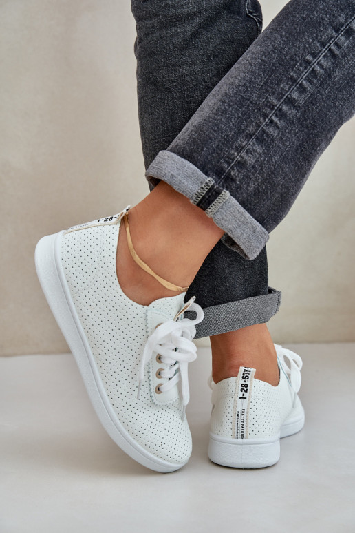 Durchbrochene Damen-Schnürsneaker elfenbeinfarbe Carinel