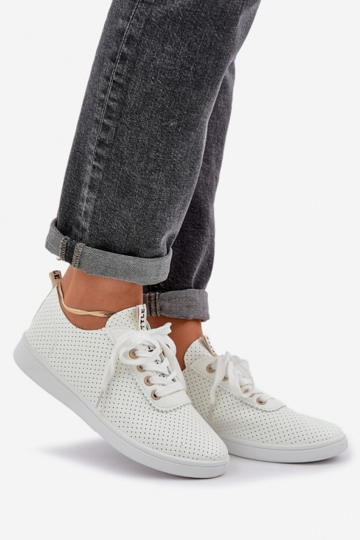 Durchbrochene Damen-Schnürsneaker elfenbeinfarbe Carinel