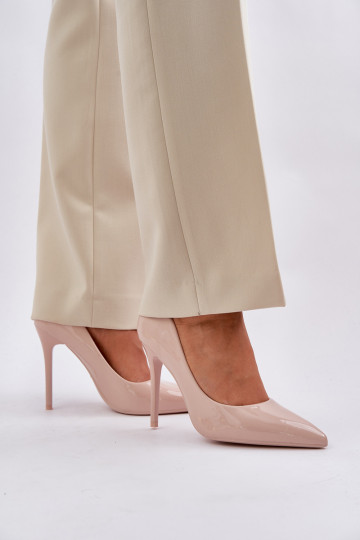 mit Lackeffekt hochhackige Schuhe Ze Szpiczastymi Noskami Beige Vizana 2