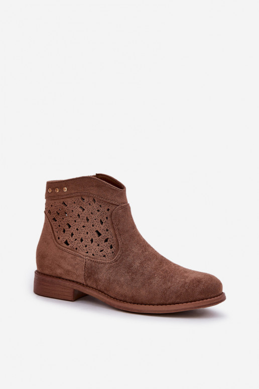 Durchbrochene Stiefel Feminin mit breiten Absätzen S.Barski HY51-113 braune Farbe