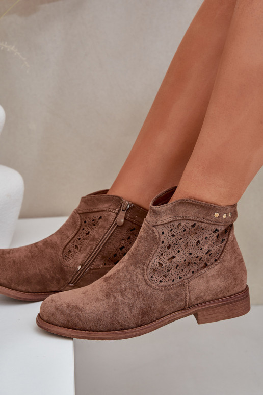 Durchbrochene Stiefel Feminin mit breiten Absätzen S.Barski HY51-113 braune Farbe