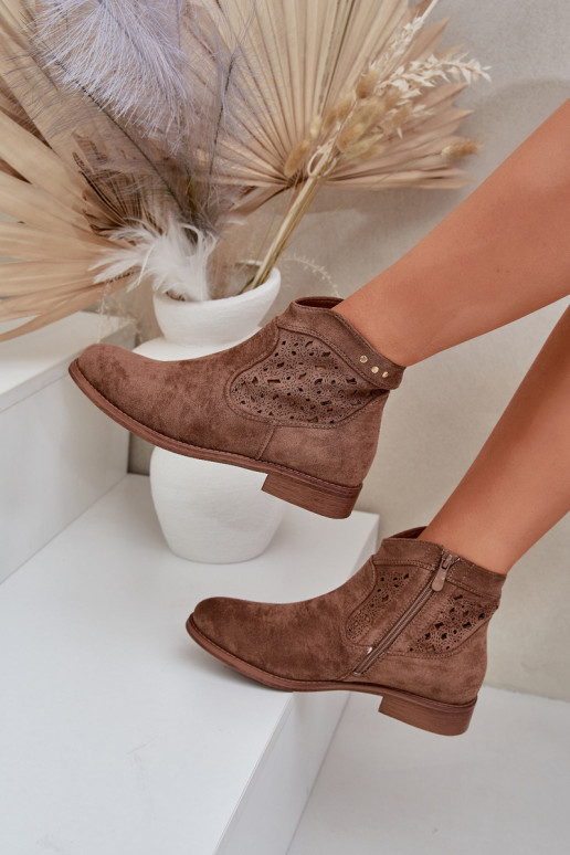 Durchbrochene Stiefel Feminin mit breiten Absätzen S.Barski HY51-113 braune Farbe