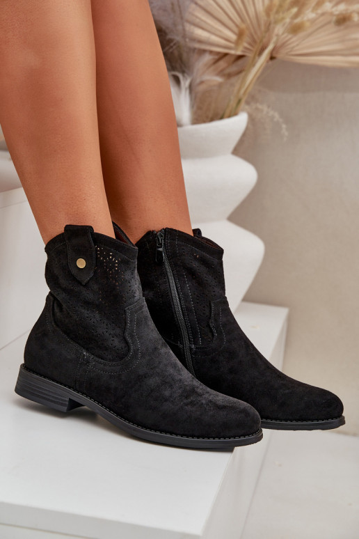 Durchbrochene Stiefel mit breiten Absätzen S.Barski HY51-063 schZuarze Farbe