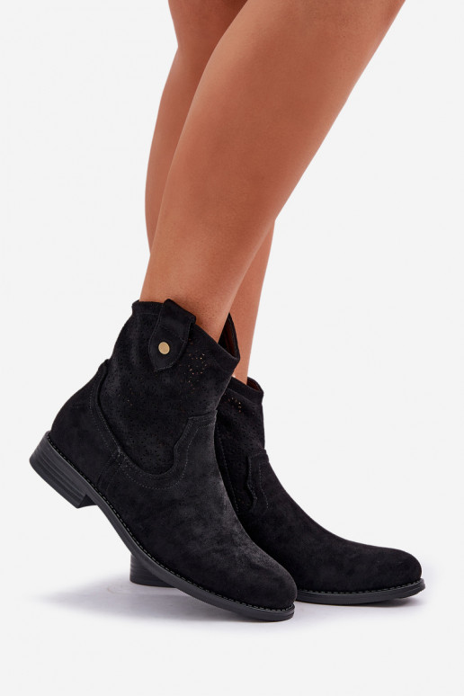 Durchbrochene Stiefel mit breiten Absätzen S.Barski HY51-063 schZuarze Farbe