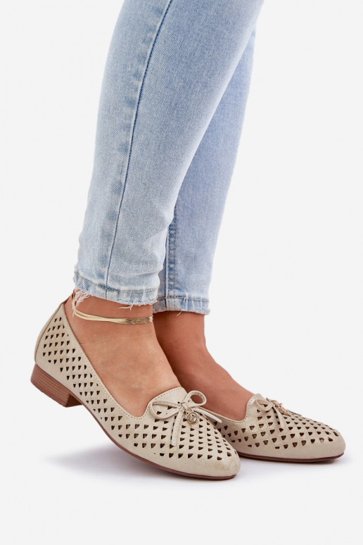 Durchbrochene Ballerinas mit Bändern Eko Haut goldene Farbe Relabra