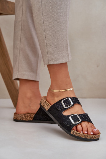  Hausschuhe Auf einer Korksohle mit Schnallen schZuarze Farbe Atera 2