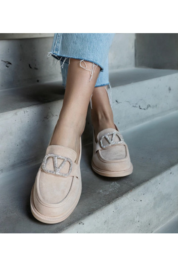 Beige Mokassins mit...