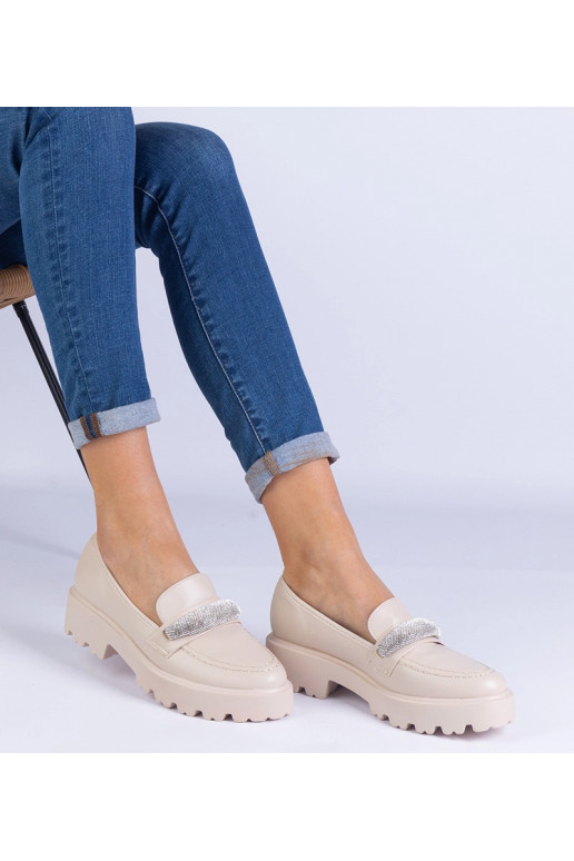 Beige Damen-Loafer mit Zirkonia... Beige Damen-Loafer mit Zirkonia...