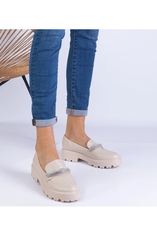 Beige Damen-Loafer mit Zirkonia... Beige Damen-Loafer mit Zirkonia...