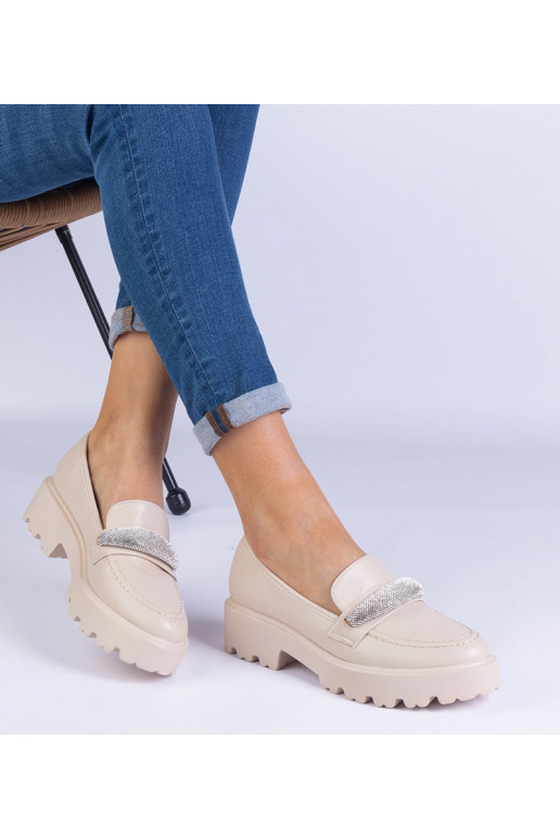 Beige Damen-Loafer mit Zirkonia... Beige Damen-Loafer mit Zirkonia...