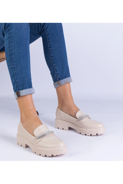 Beige Damen-Loafer mit Zirkonia... Beige Damen-Loafer mit Zirkonia...