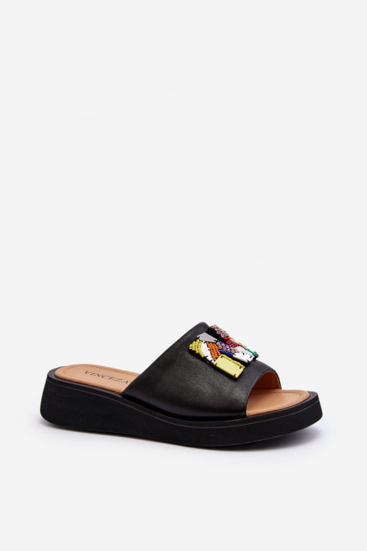 Lederhausschuhe Feminin mit Ornamenten schZuarze Farbe Asames Lederhausschuhe Feminin mit Ornamenten schZuarze Farbe Asames