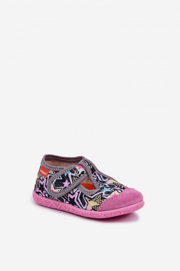 Milami Kinder-Slipper mit Klettverschluss grau-rosa Farbe Jasimrra
