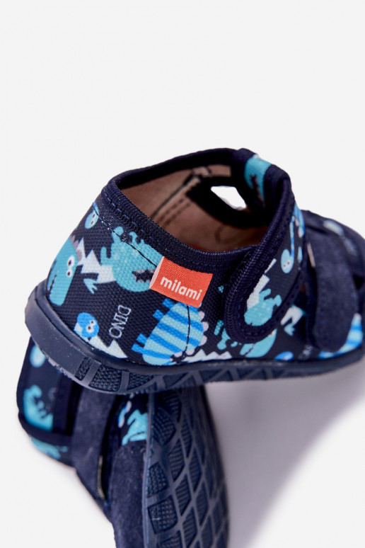 Hausschuhe Milami Kindisch mit Klebeverschlüssen IN Dinosaurier Dunkelblau Reathiana