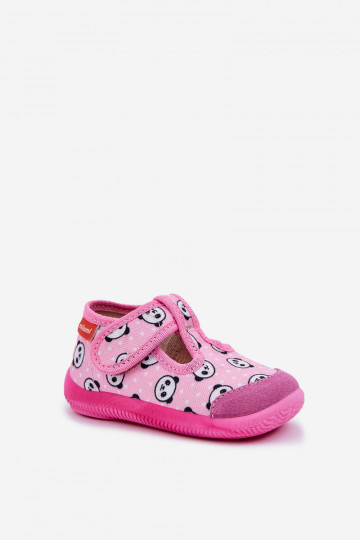 Milami Kinder-Elastik-Slipper mit Klettverschluss IN Panda Bär rosa Farbe Ambette