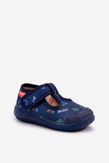 Milami Kinder-Elastik-Slipper mit Klettverschluss dunkelblaue Farbe Ambette