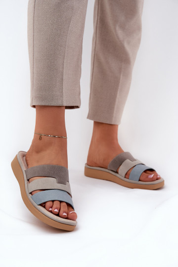 Bequeme Damenhausschuhe Beige-blaue Farbe Oxena 2