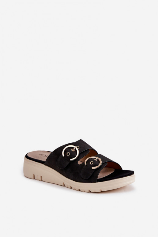  Damenhausschuhe Auf einem Keil mit Schnallen schZuarze Farbe Hellexia