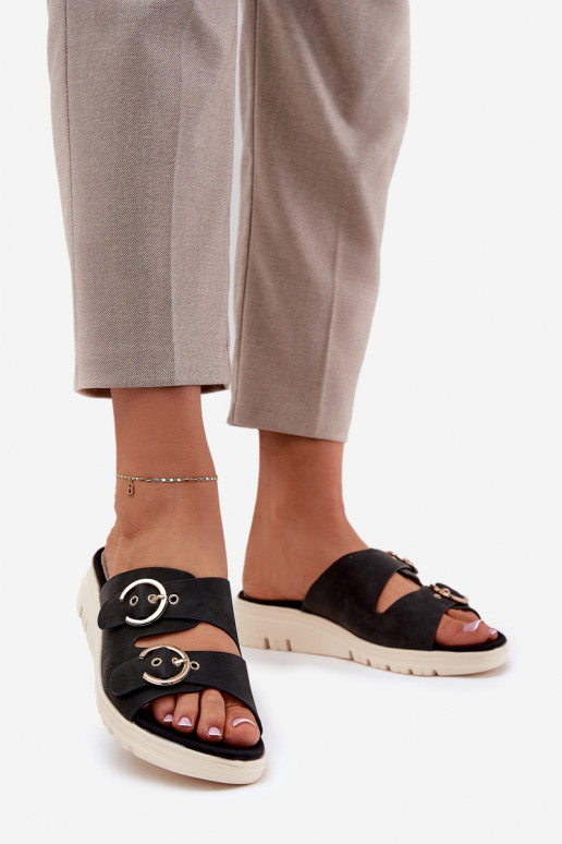  Damenhausschuhe Auf einem Keil mit Schnallen schZuarze Farbe Hellexia