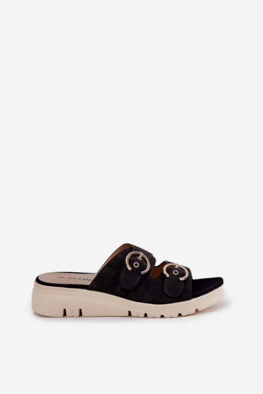  Damenhausschuhe Auf einem Keil mit Schnallen schZuarze Farbe Hellexia