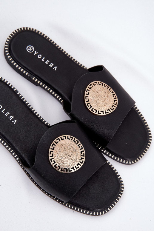 Eko Lederhausschuhe mit breiten Absätzen Z Ozdoba schZuarze Farbe Tatereia