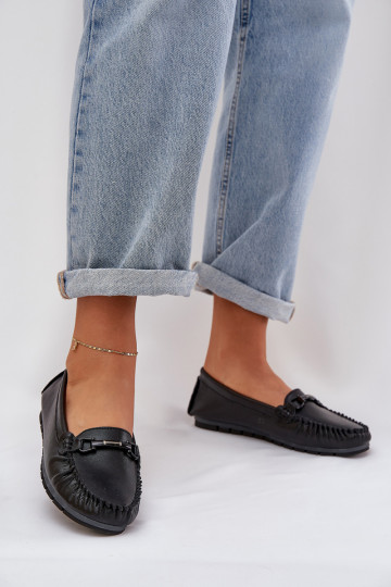S.Barski LR51-547 schwarze flache Mokassins aus Leder mit Ornamenten 2