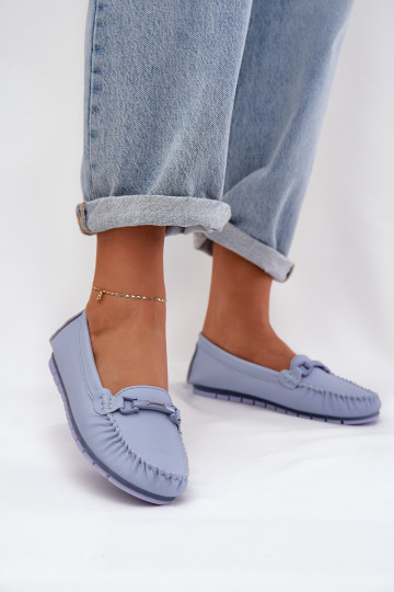 S.Barski LR51-547 blaue flache Mokassins aus Leder mit Ornamenten 2