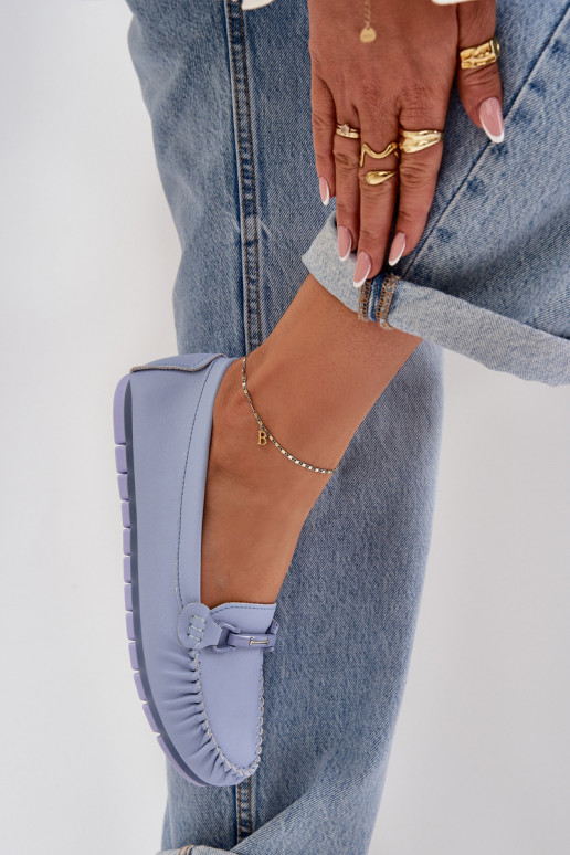 gleichschenklig Haut Mokassins mit Ornamenten S.Barski LR51-547 blaue Farbe